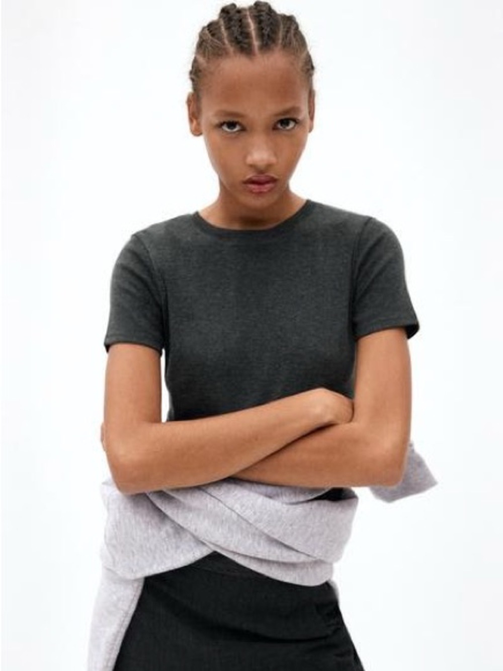 Zara Dark Gray Crewneck Short Sleeve Tee